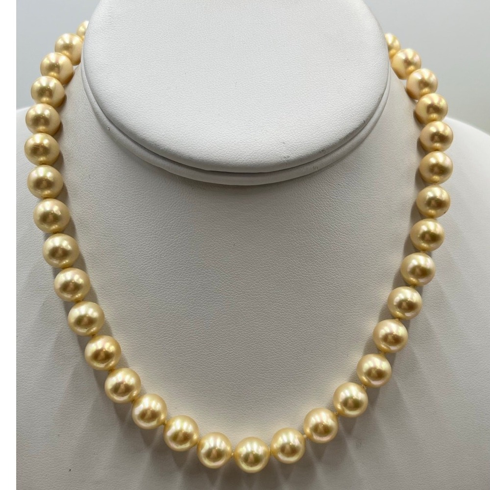 Majorica Spain M 8-9mm Golden Pearl Necklace 16" 12kt GF Clasp 925 Chain